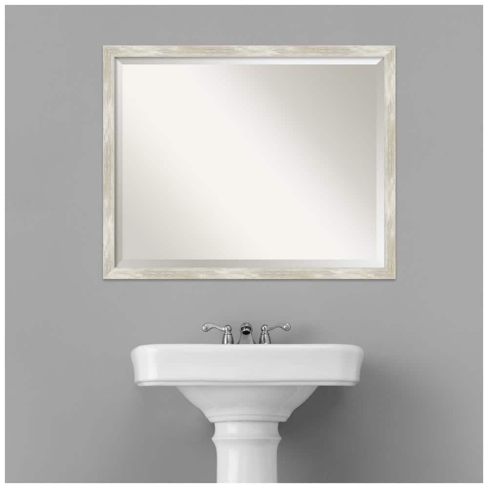 Crackled Metallic Narrow Framed Rectangular Bathroom Vanity Mirror