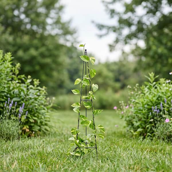 Arcadia Garden Products 4 Ft. Folding Obelisk Black Metal Folding