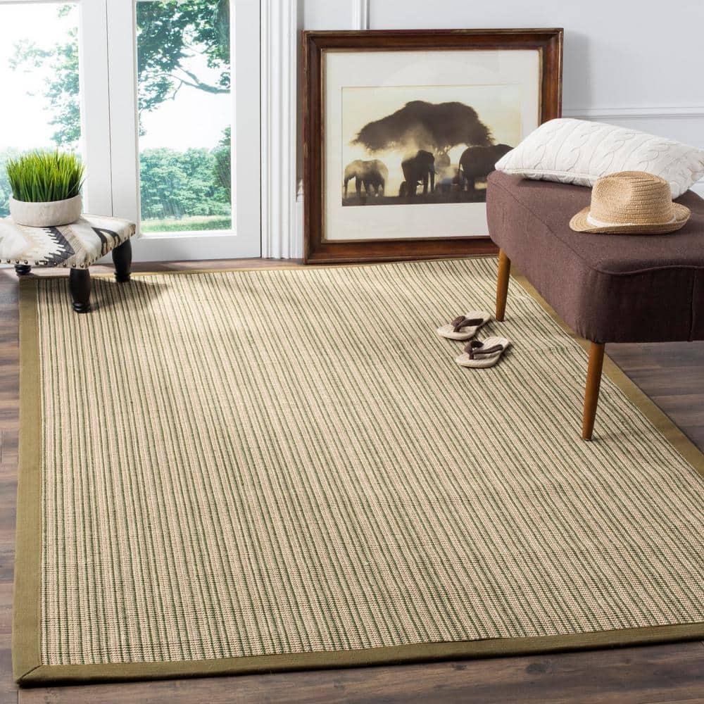 Green and Beige Handwoven Natural Fiber Area Rug, 3' x 5'