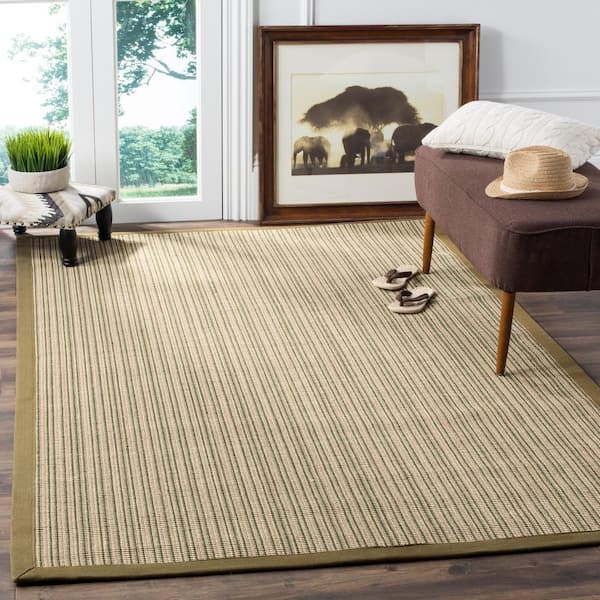 Natural Fiber Green Doormat 3 ft. x 5 ft. Border Area Rug