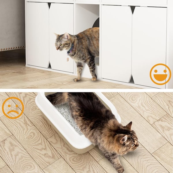 MOOLIVE Cat Litter Box Enclosure, 47.2 Double Hidden Litter Box Furniture  Cabinet with 4 Doors and Divider, Large Cat Washroom for 2 Cats, White -  Yahoo Shopping