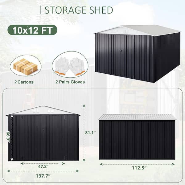 AirWire 12 ft. W x 10 ft. D Metal Outdoor Storage Shed with Frame