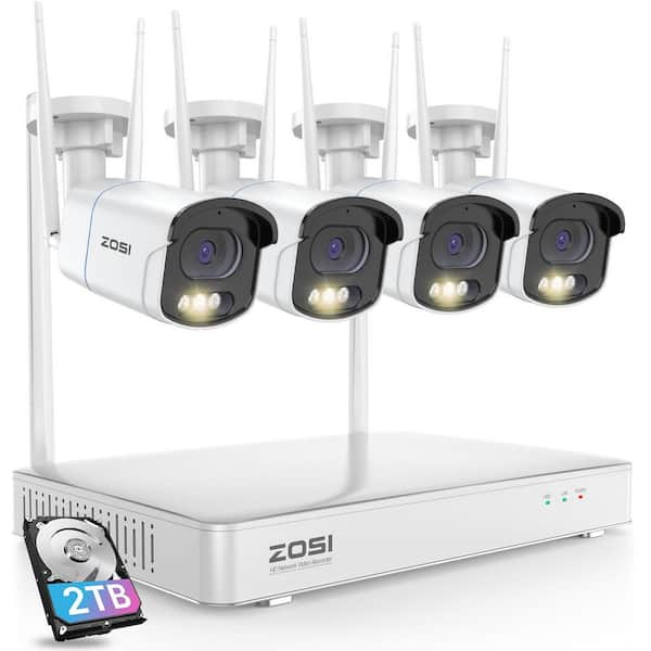ZOSI 2. 5K 8-Channel 2TB NVR Wireless Security Camera System with 4-4MP Outdoor Wi-Fi IP Spotlight Cameras, 2-Way Audio