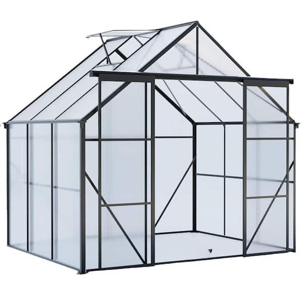 8 ft. W x 6 ft. D Polycarbonate Walk-in Double Door Greenhouse in Black with Double Sliding Doors & Adjustable Roof Vent