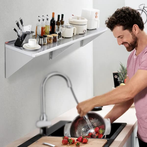 Stainless Steel Shelf 18 in.x 72 in. Wall Mounted Floating Shelving 500 lbs Load Commercial Shelves