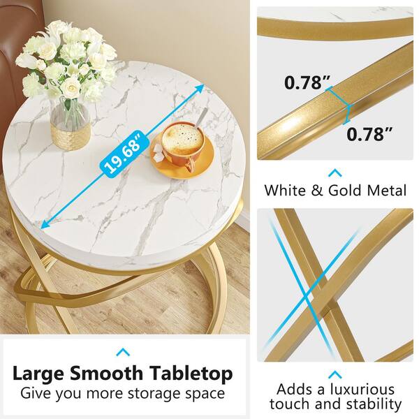 BYBLIGHT Kerlin 19.7 in. 2 PCS White and Gold Round Faux