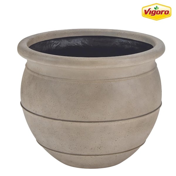 14 in. Stonington Medium Gray Stone Finish Clay Pot (14 in. D x 11.6 in. H)