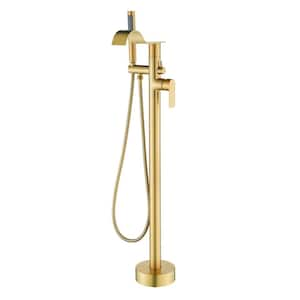 Single-Handle Claw Foot Tub Faucet with Hand Shower, Waterfall Claw Foot Freestanding Tub Faucet in Brushed Gold