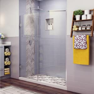 Belmore 67.25 in. to 68.25 in. x 72 in. Frameless Hinged Shower Door in Stainless Steel