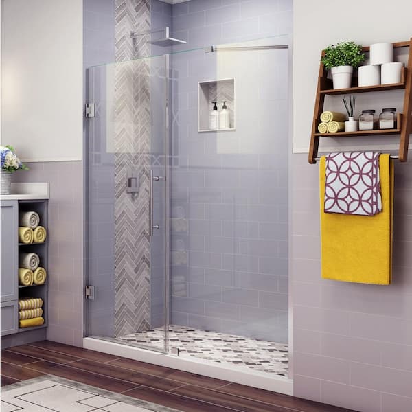 Aston Belmore 70.25 in. to 71.25 in. x 72 in. Frameless Hinged Shower Door in Stainless Steel