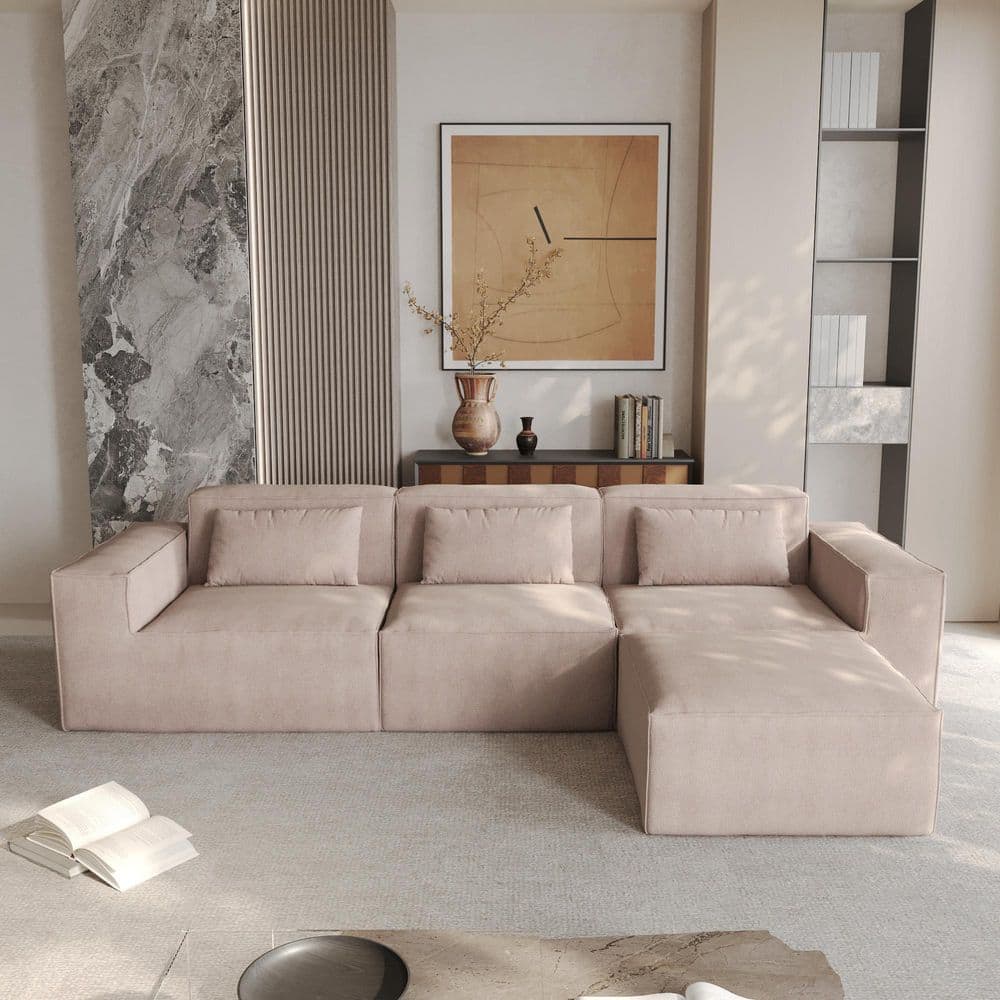 J&E Home 118 in. Square Arm Velvet Fabric L-Shaped Modular Sofa in