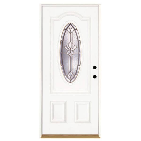 Feather River Doors 37.5 in. x 81.625 in. Medina Brass 3/4 Oval Lite Unfinished Smooth Fiberglass Prehung Front Door