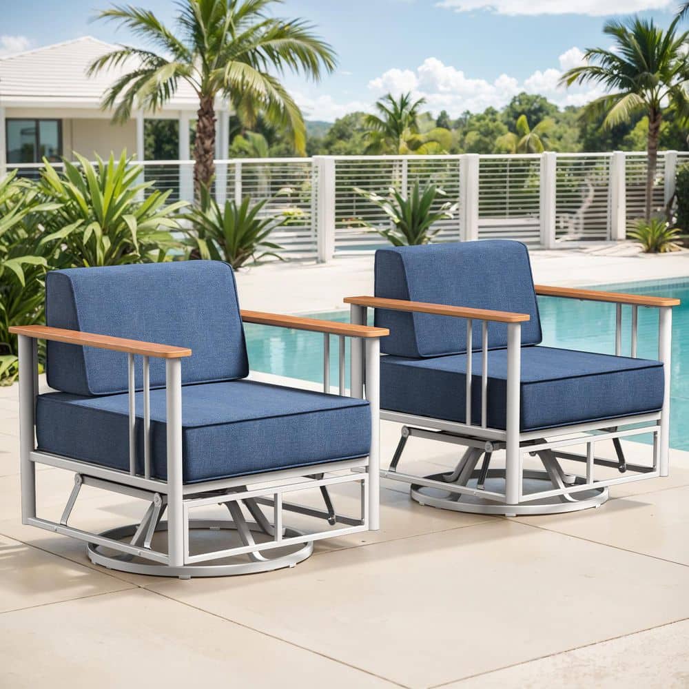 Minimalism Metal Outdoor Rocking Chair Patio Swivel with Blue Cushions (2-Pack) price history on PriceWatchPro