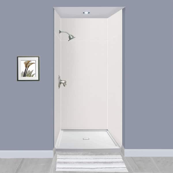 Expressions 36 in. x 36 in. x 96 in. 4-Piece Easy Up Adhesive Alcove Shower Wall Surround in White