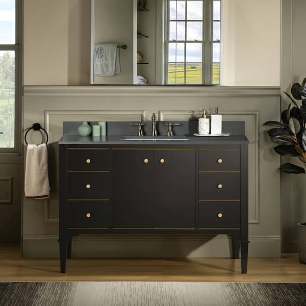 WOODBRIDGE Roma 49 in. W x 22 in. D Bath Vanity in Espresso with Engineered Stone Vanity top in Dark Grey with White Basin