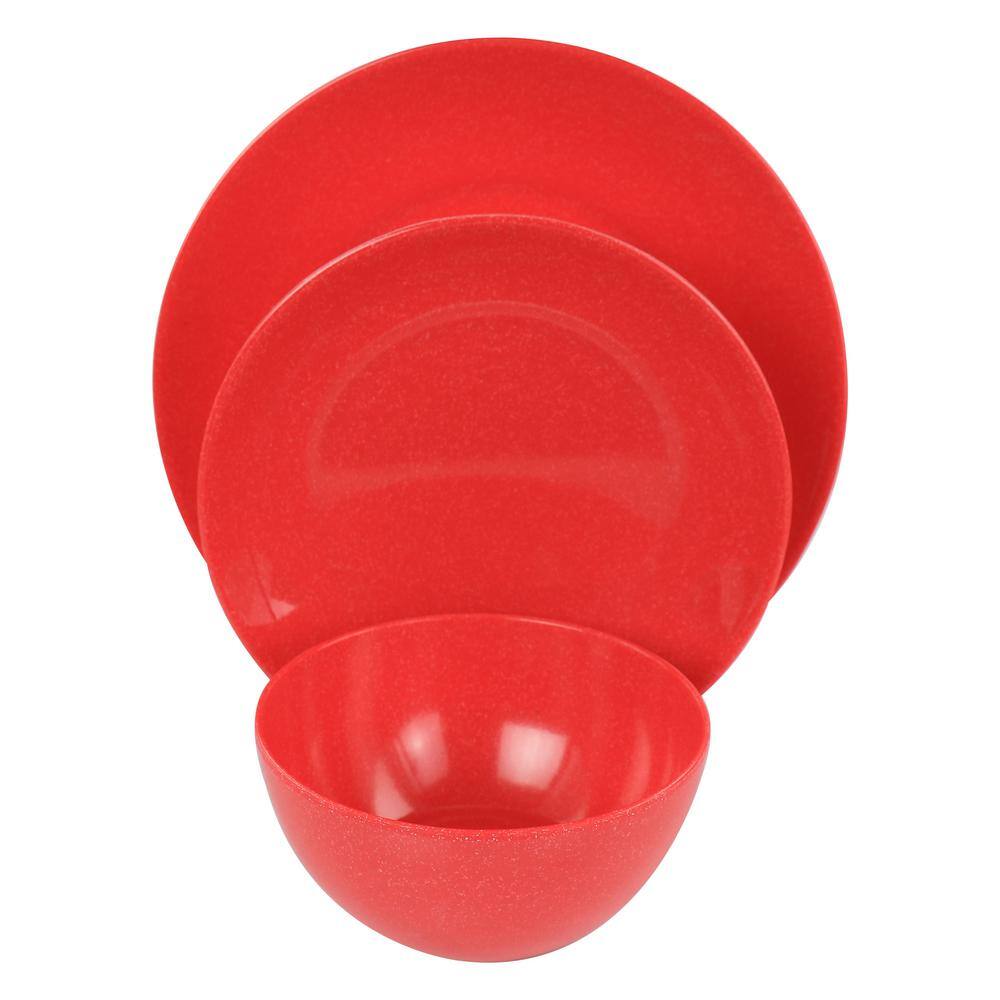 Red Melamine 12-Piece Outdoor Dinnerware Set