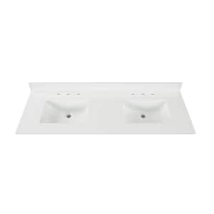 61 in. W x 22 in D Quartz White Rectangular Double Sink Vanity Top in Snow White