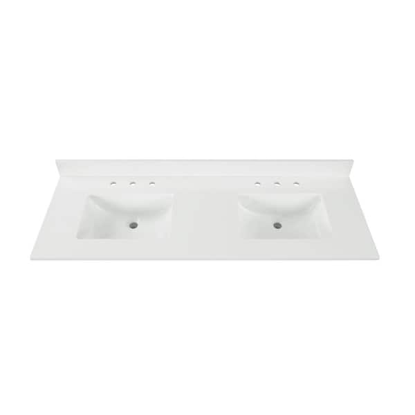 Home Decorators Collection 61 in. W x 22 in D Quartz White Rectangular Double Sink Vanity Top in Snow White