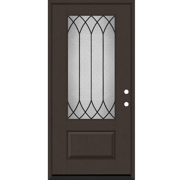 Steves & Sons Regency 36 in. x 80 in. 3/4-Lite Spire Decorative Glass LHIS Hickory Stained Fiberglass Prehung Front Door