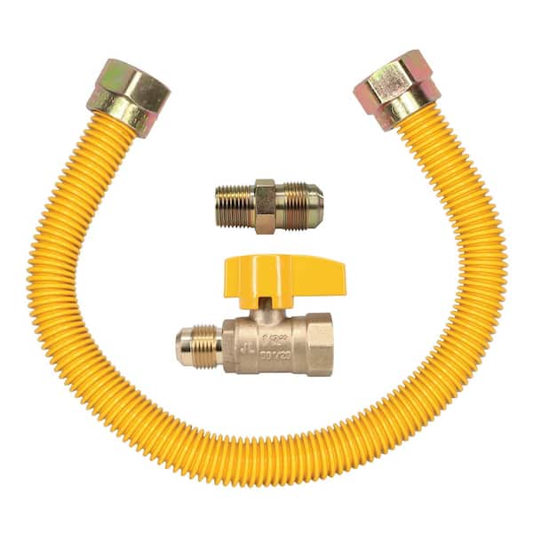 Cambridge 5/8 in. OD x 1/2 in. MIP x 1/2 in. FIP Ball Valve x 18 in. Stainless Steel Yellow Coated Gas Connector (164,200 BTU)