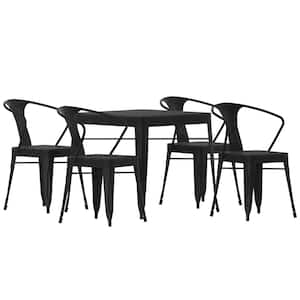 Black 5-Piece Faux Wood Square Outdoor Dining Set