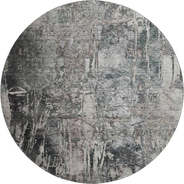Mayfield Premium Machine Washable Abstract AMF2236 Gray 8 ft. x 8 ft. Round Rug
