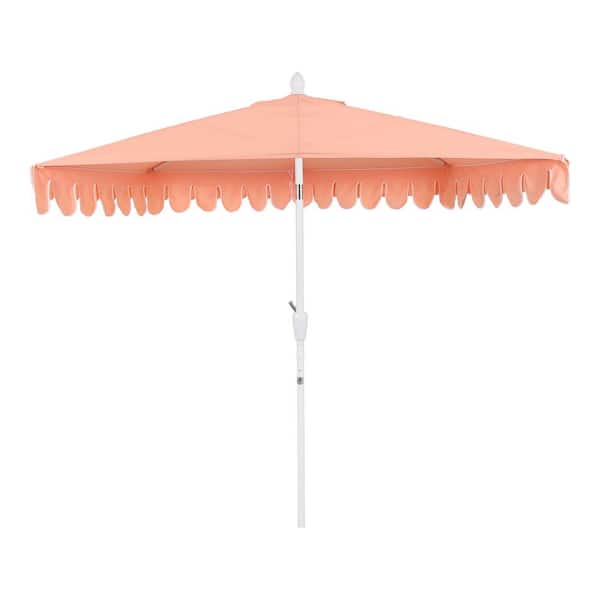 arc patio umbrellas Terrace Arc 9 ft Scalloped Fringe Market Patio Half Umbrella with Crank, Tilt Button and UV Protection White/White Pole