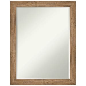 Owl Brown Narrow 21.5 in. x 27.5 in. Petite Bevel Farmhouse Rectangle Wood Framed Bathroom Wall Mirror in Brown