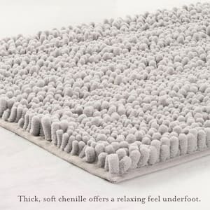 Non-Slip Astor Chenille Gray Polyester Rectangle 2-Piece Bath Mat Set