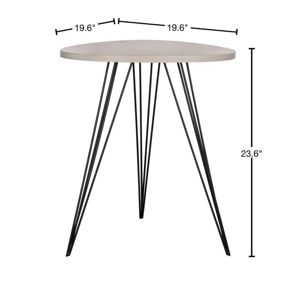 Transitional Round Grey & Black Wood Metal Side Table - 20"