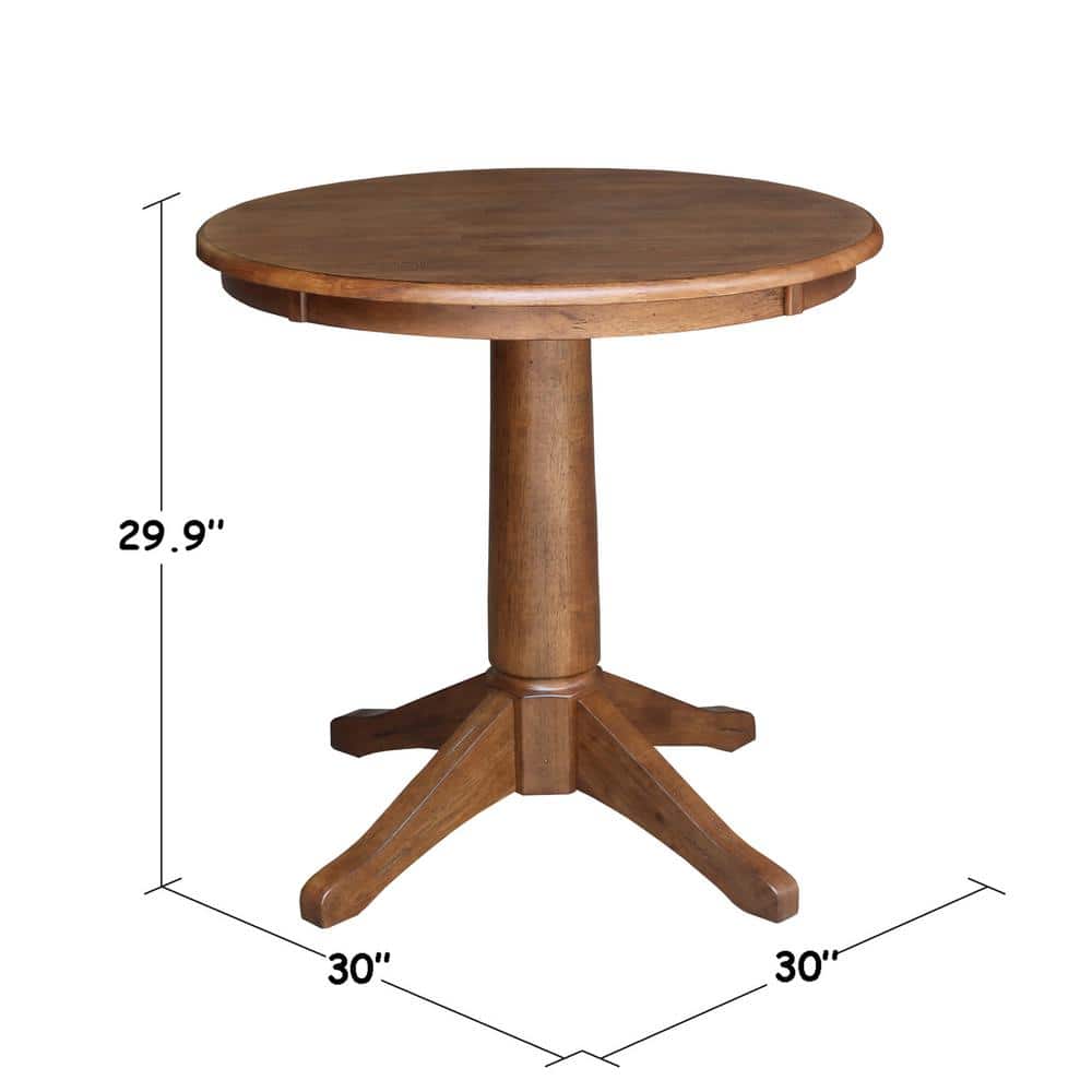 Distressed Oak 30" Round Solid Wood Pedestal Dining Table