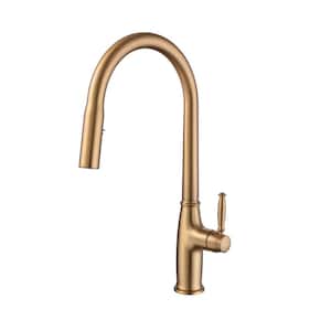 Single Handle Pull Down Sprayer Kitchen Faucet 360-Degree Swivel Pull Out Faucets in Brushed Titanium Gold