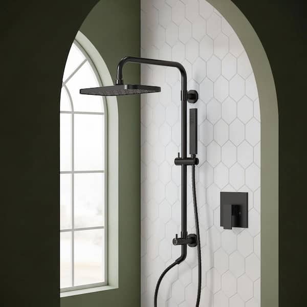 5-Spray Rectangle High Pressure Wall Mount Dual Fixed and Handheld Shower Head 2.5 GPM in Matte Black (Valve Included)