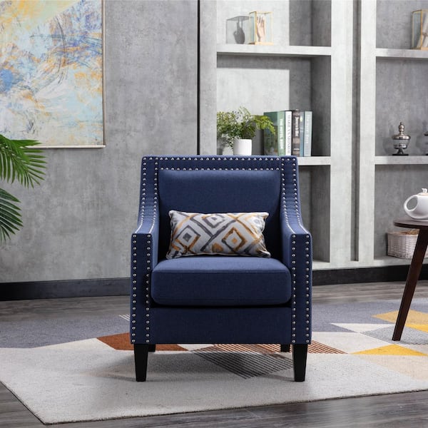 blue upholstered arm chair