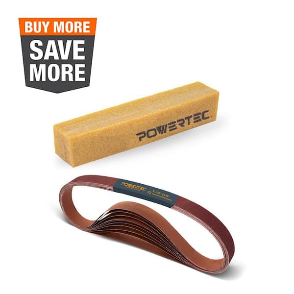 1 in. x 30 in. Aluminum Oxide Sanding Belts 60/80/120/180/240/400 Grit Assortment (24PK) with Abrasive Cleaning Stick