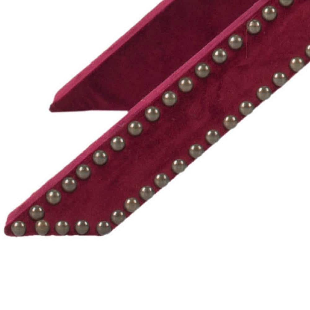 Palmer Red Velvet Ottoman with Brass Nailhead Trim