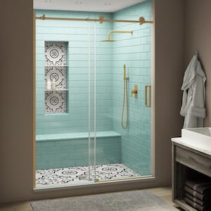 Coraline XL 44 - 48 in. x 80 in. Frameless Sliding Shower Door with StarCast Clear Glass in Brushed Gold Right Hand