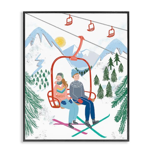 Stupell Industries Winter Ski Lift Friends by Jo Reid 1-Piece Framed Graphic Print Sports Poster Art Print 20 in. x 16 in.