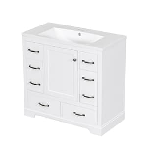 36 in. W x 18 in. D x 34.2 in. H Single Sink Freestanding Bath Vanity in White with White Ceramic Top