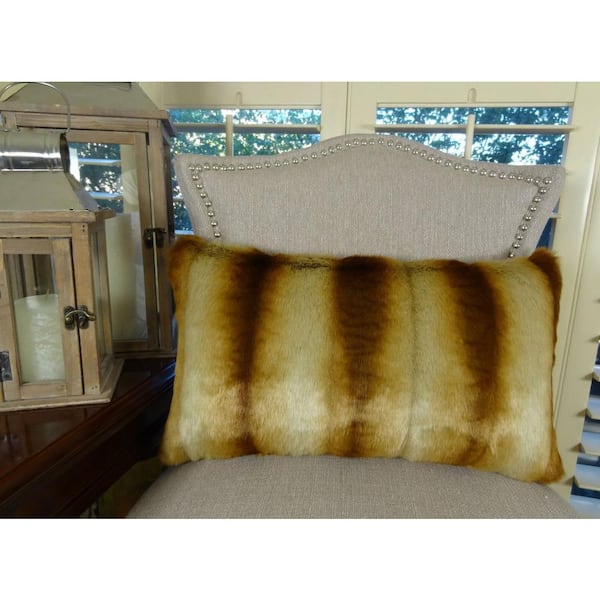 Unbranded Sheared Chinchilla 12 in. x 20 in. Gold Beige Brown Hypoallergenic Down Alternative Handmade Throw Pillow