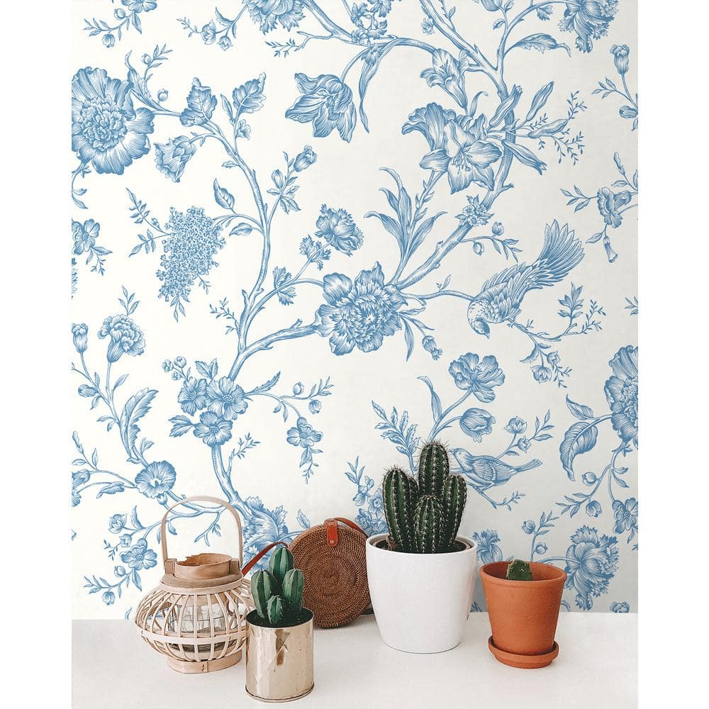 Carolina Blue Floral Chinoiserie Peel and Stick Wallpaper