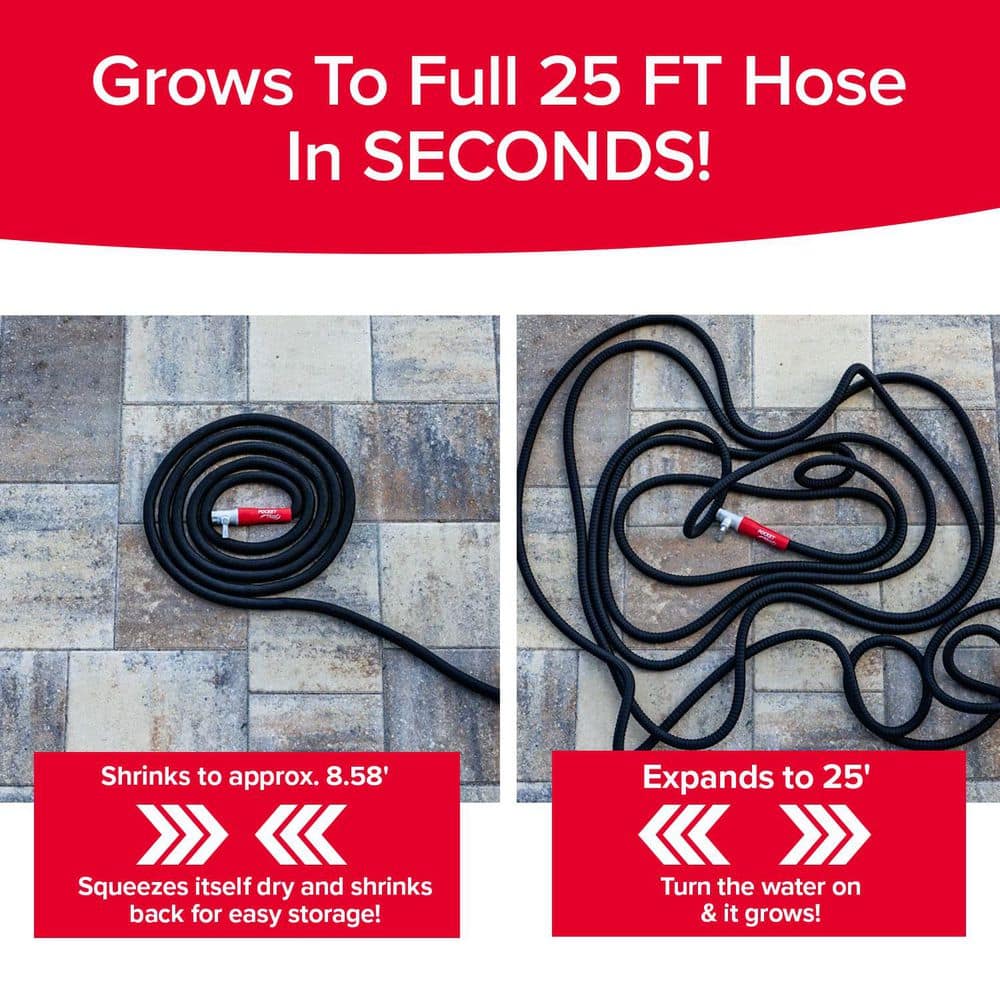 Silver Bullet 25 ft Expandable Black Hybrid Garden Hose with Turbo Shot Nozzle