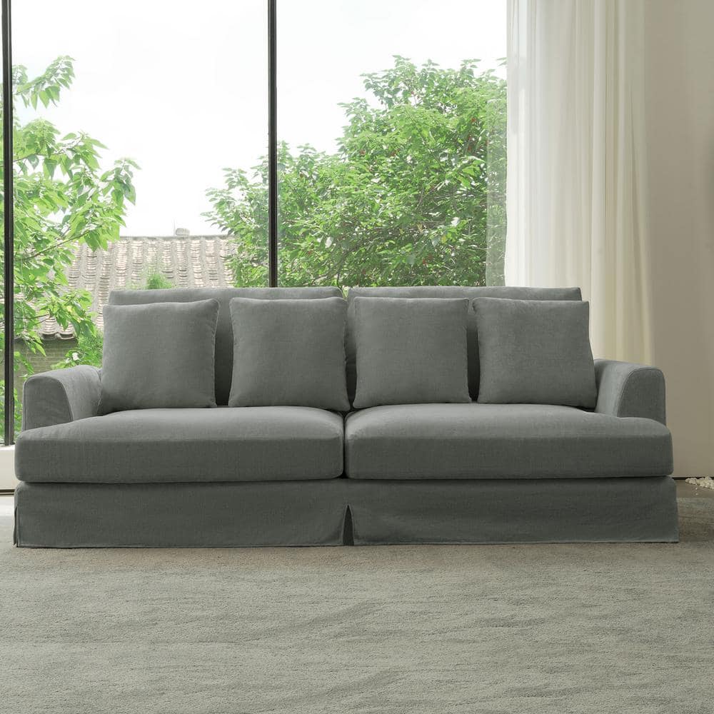 Lazy Style 102 in. Wide Square Arm Cotton and Linen Fabric Removable Covers