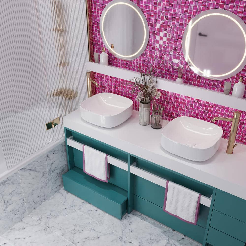 Nirvana Pink Polished Glass Mosaic Tile 12" x 12"