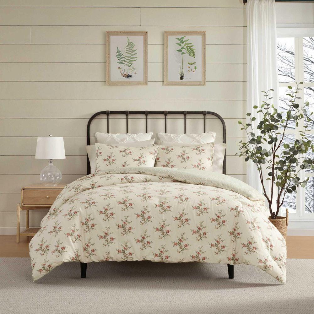 Laura Ashley Jessika 3-Piece Red/Pine Green Cotton Flannel King