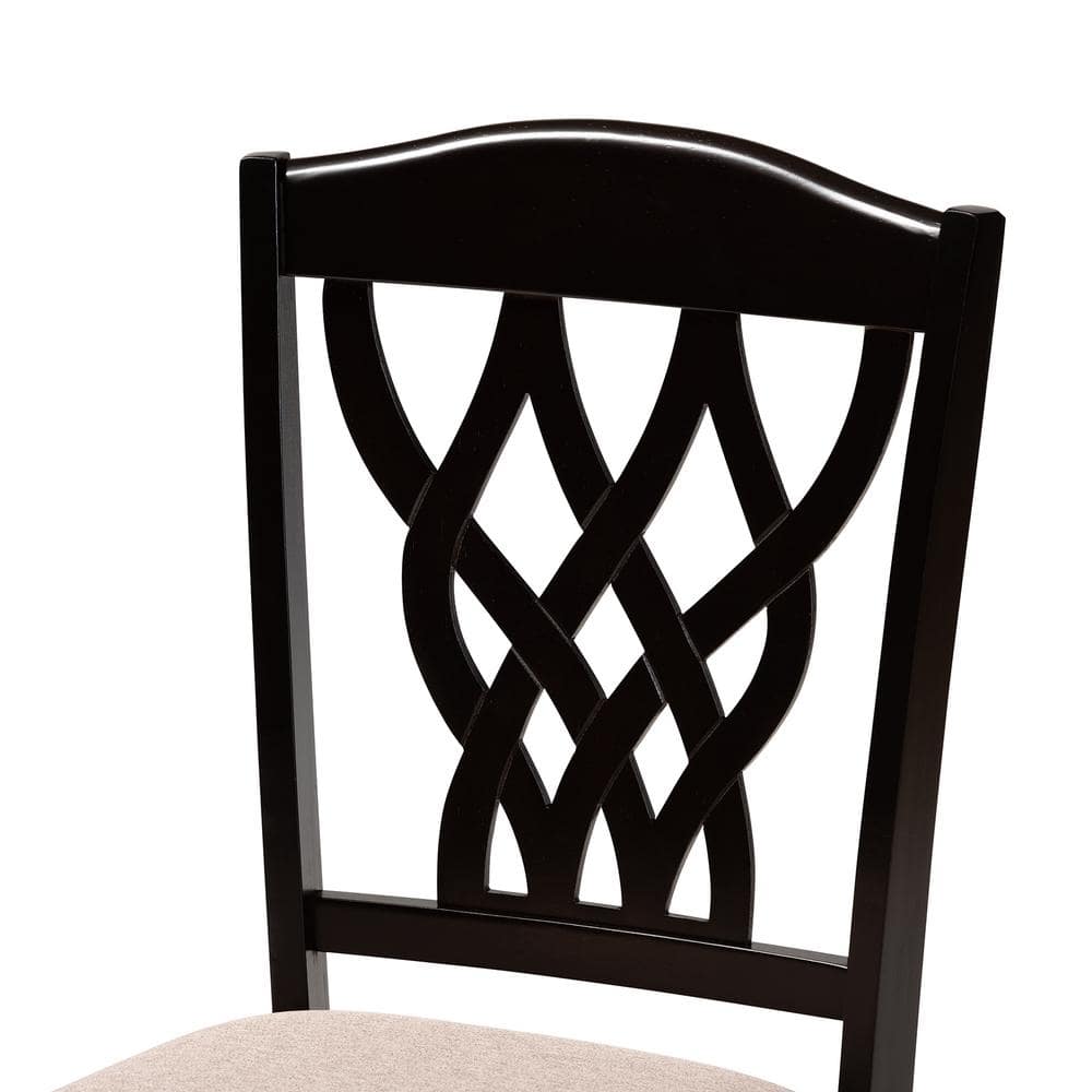 Salem 7-Piece Dark Brown Wood Dining Set with Sand Fabric Chairs