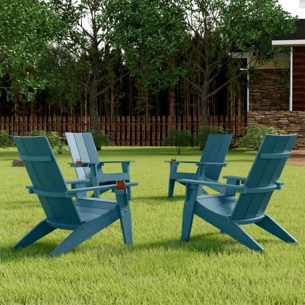 Mximu Navy Weather Resistant Plastic Outdoor Patio Adirondack Chair with Cup Holder (set of 4)