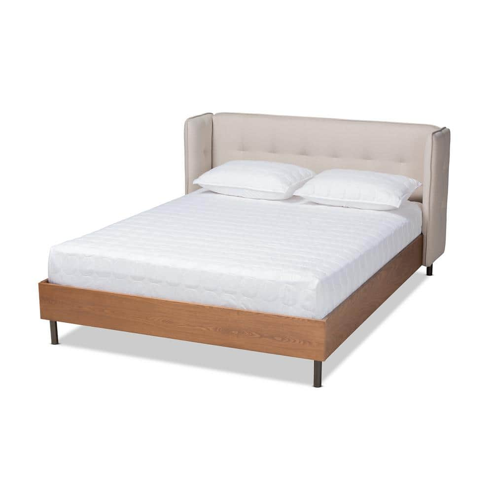 Baxton Studio Catarina Light Beige and Walnut King Platform Bed