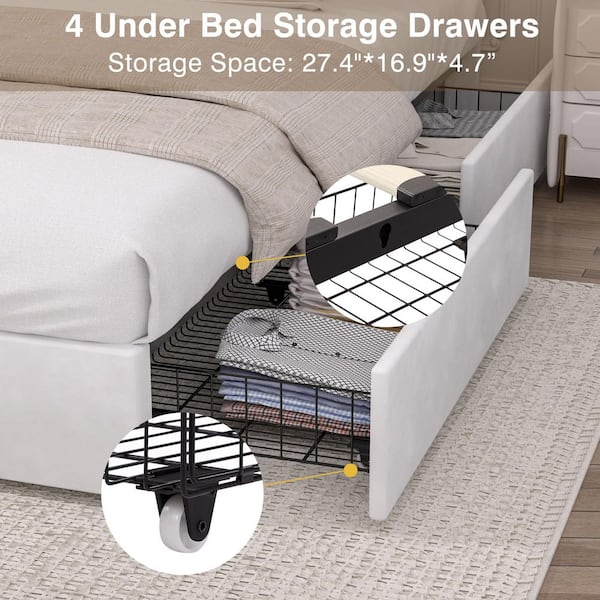 VECELO Upholstered Bed White Metal Frame Full Size Platform