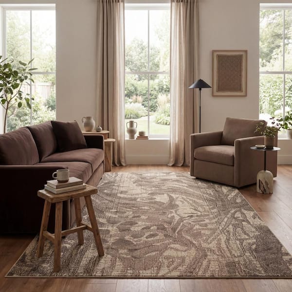 Cali Abstract Leaves Area Grey 3 ft. x 5 ft. Indoor Area Rug